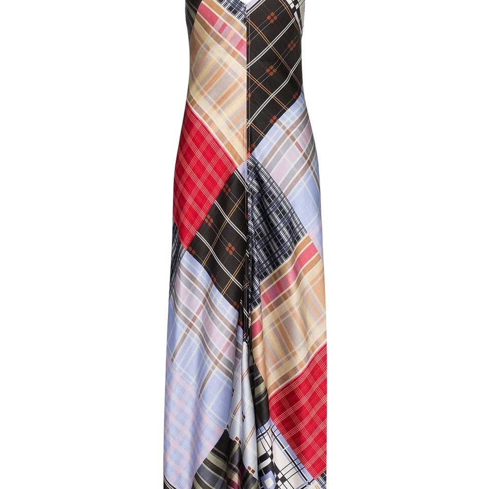 GANNI Multicolor Patchwork Maxi Silk Slip Dress